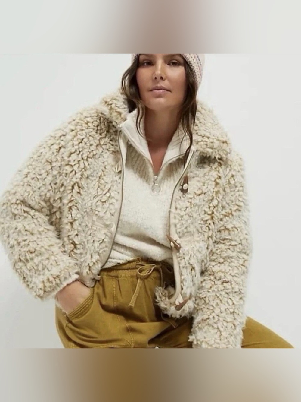 Anthropologie Brenna Faux Fur Coat Toggle Jacket Tan Size Small - C61-016